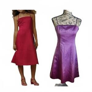 David’s Bridal Short Satin Dress with Spaghetti Straps | Apple Red | Girls 16